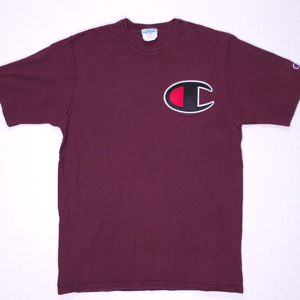 Vintage Champion Patch LOGO T-shirt Mens Large‎ Maroon